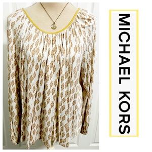 Michael Kors, Round Neckline, Long Sleeve Patterned Blouse/ Shirt